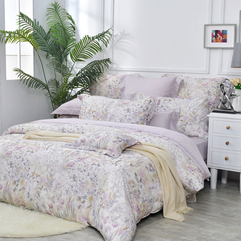 英國Abelia《藕荷香榭》加大天絲木漿纖維四件式兩用被床包組