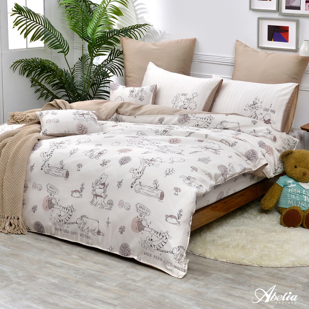 英國Abelia X Winnie the Pooh《楓糖維尼》雙人天絲床包枕套組