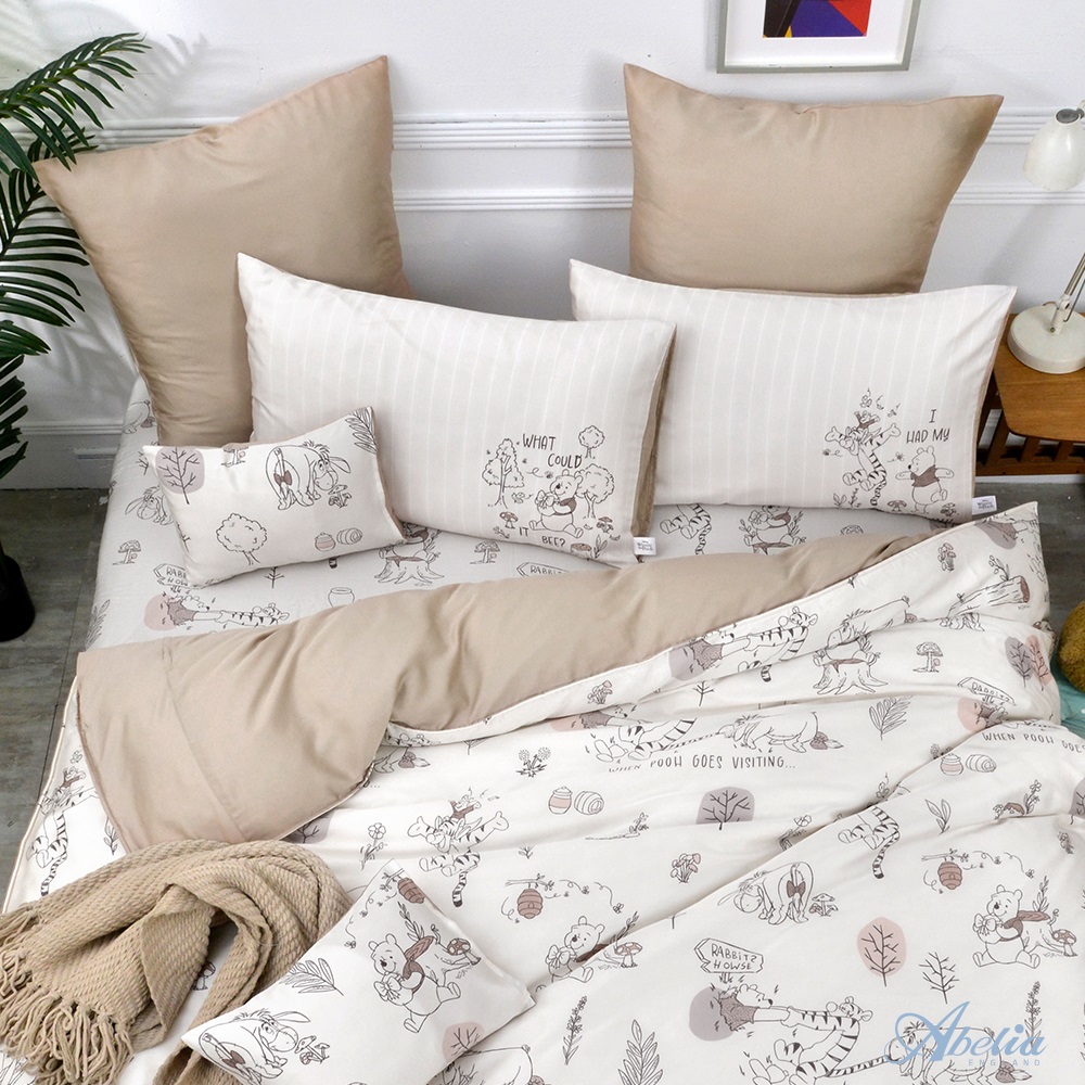 英國Abelia X Winnie the Pooh《楓糖維尼》特大天絲床包枕套組