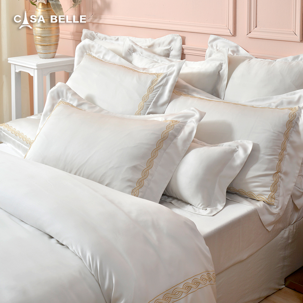 法國CASA BELLE《皇室伊特》特大天絲刺繡防蹣抗菌吸濕排汗兩用被床包組(共兩色)