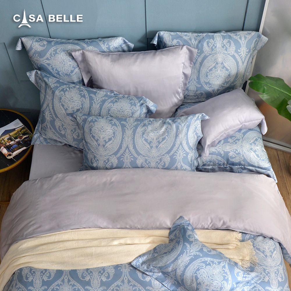 法國CASA BELLE《黎蔓猜想》特大天絲刺繡四件式防蹣抗菌吸濕排汗兩用被床包組