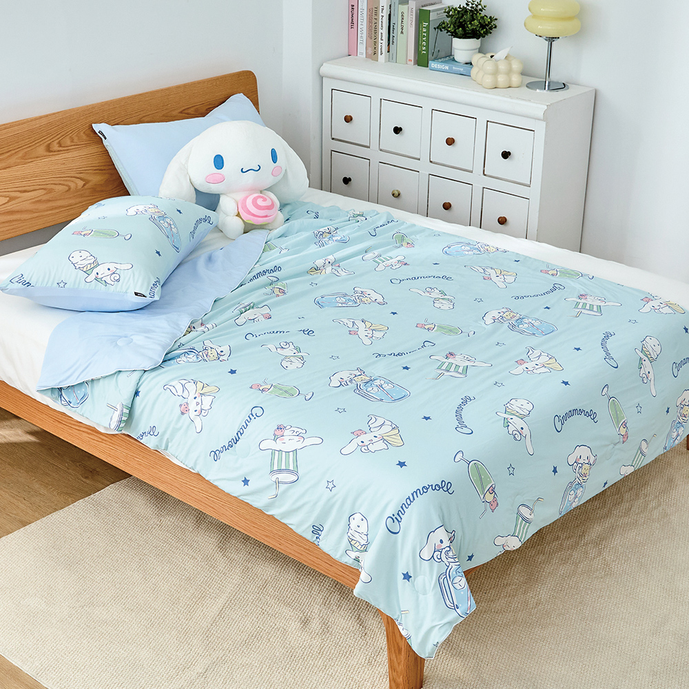 [超值組合] Sanrio-大耳狗喜拿夏日飲品派對 | ICECOOL眠綿冰蠶絲蛋白抗菌涼感涼被(150*195cm)+舒柔水洗枕