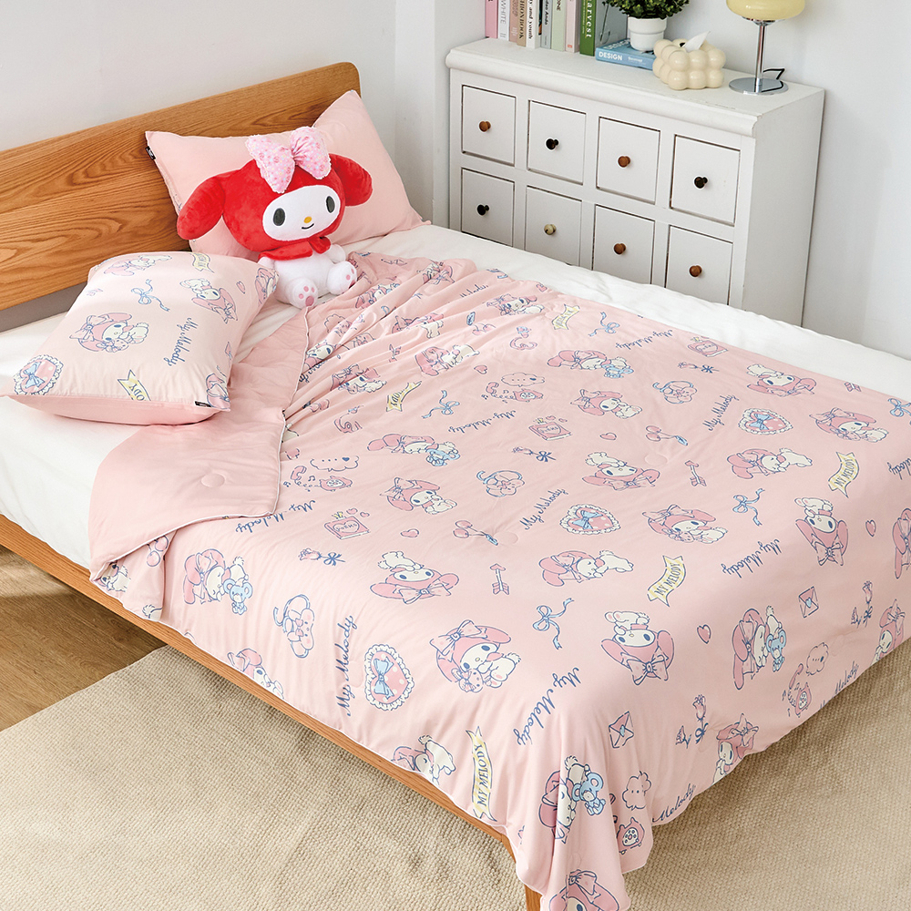 [超值組合] Sanrio-夢幻甜心美樂蒂 | ICECOOL眠綿冰蠶絲蛋白抗菌涼感涼被(150*195cm)+舒柔水洗枕