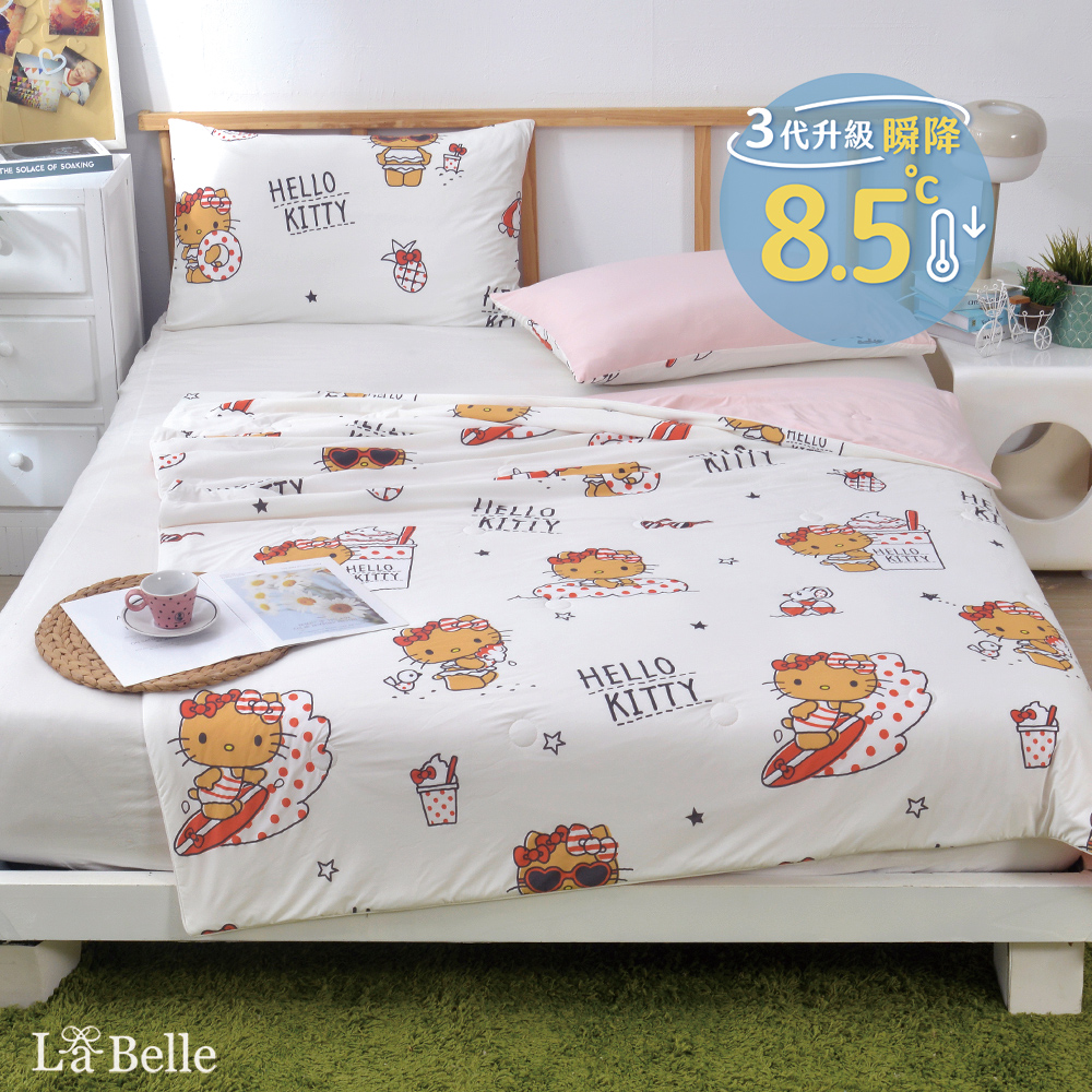 [超值組合] Sanrio-曬黑Hello Kitty | ICECOOL眠綿冰蠶絲蛋白抗菌涼感涼被(150*195cm)+舒柔水洗枕