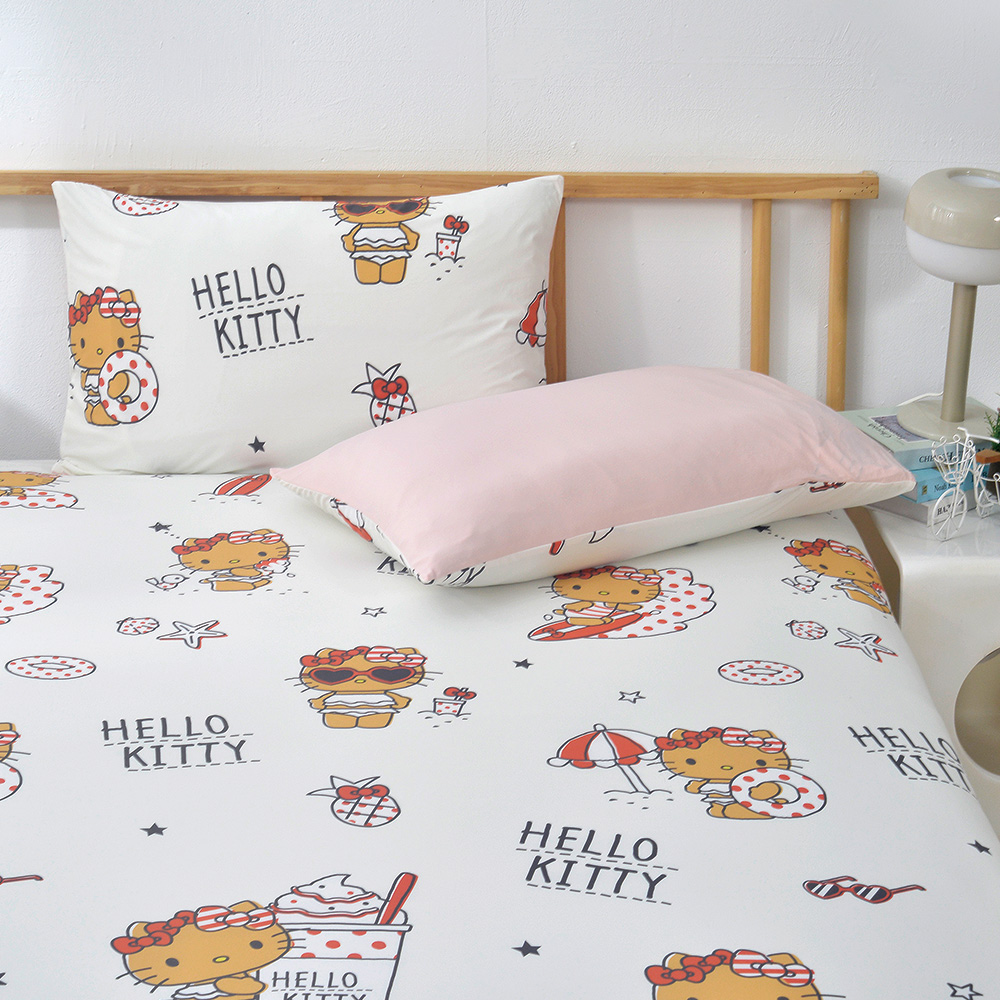 [超值組合] Sanrio-曬黑Hello Kitty | ICECOOL眠綿冰加大涼感床包枕套組+舒柔水洗枕