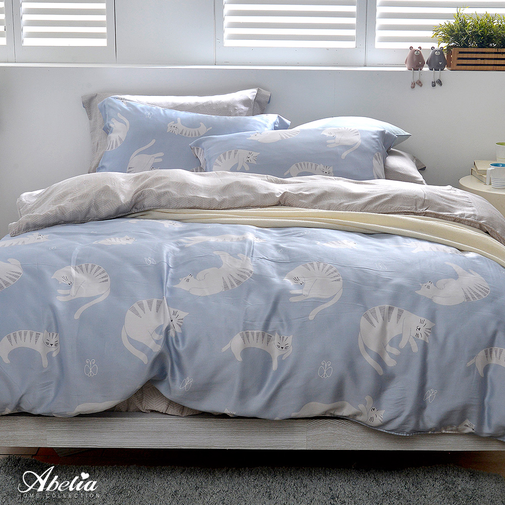 英國Abelia《懶懶貓》加大天絲木漿四件式兩用被床包組