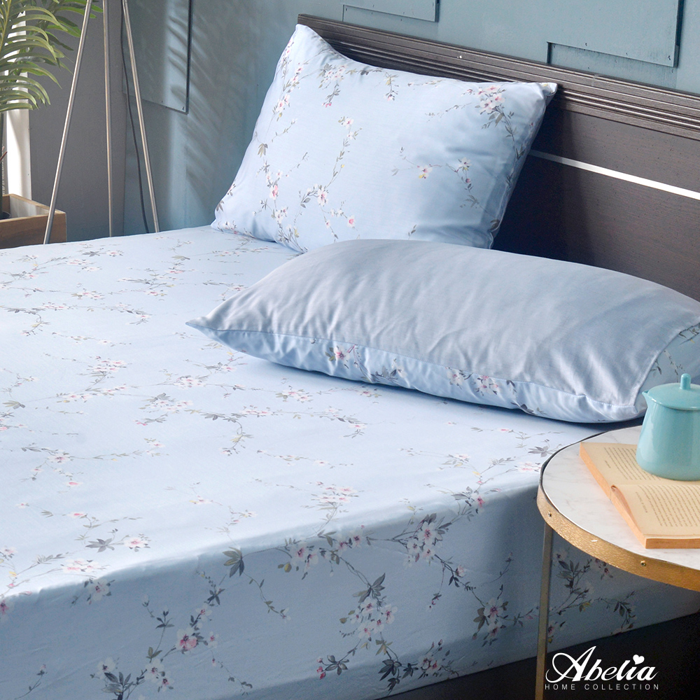 英國Abelia《天藍花開》雙人天絲木漿纖維床包枕套組