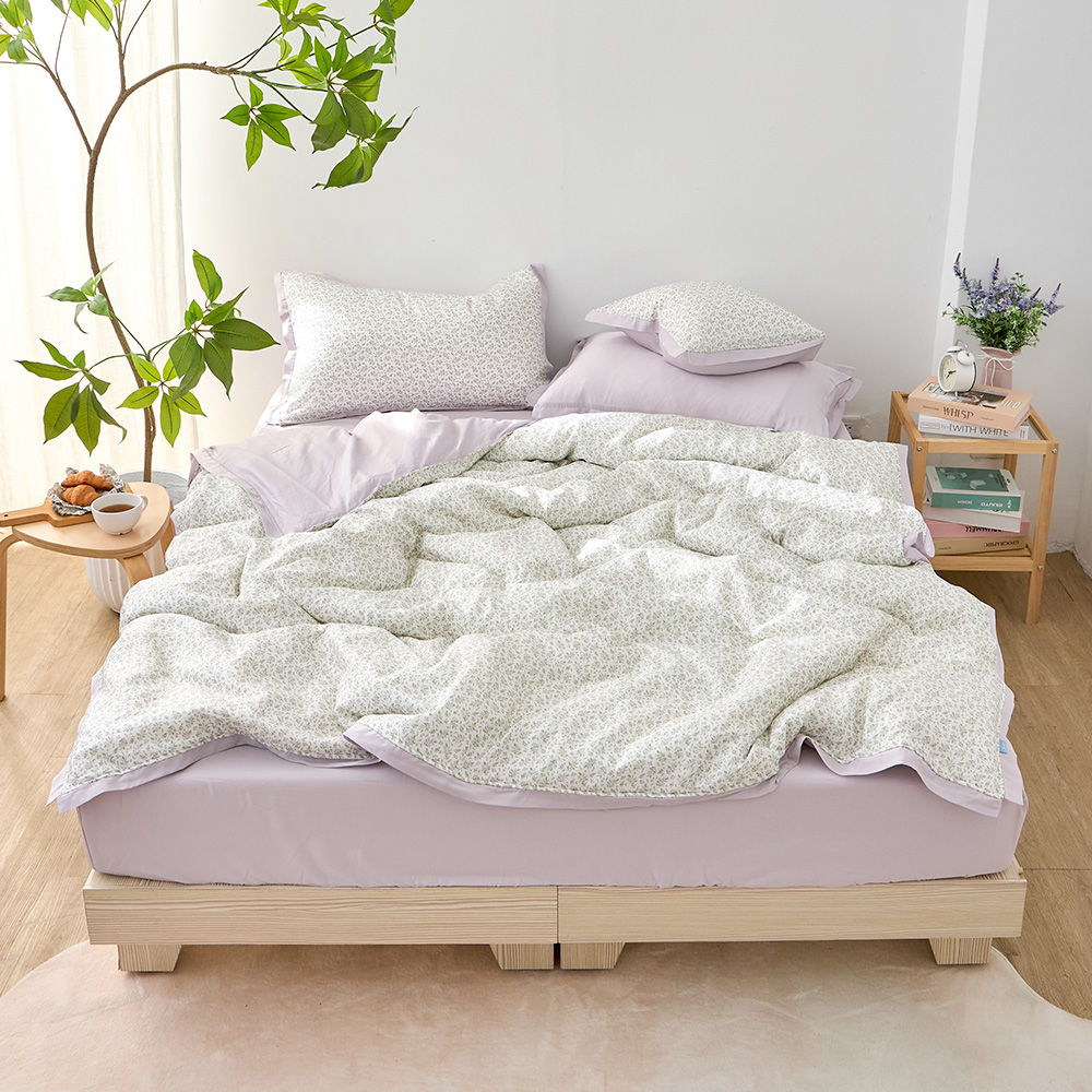 (網路獨家)英國Abelia《紫紫戀花》單人天絲木漿纖維拼接四件式兩用被床包組(S包D被)