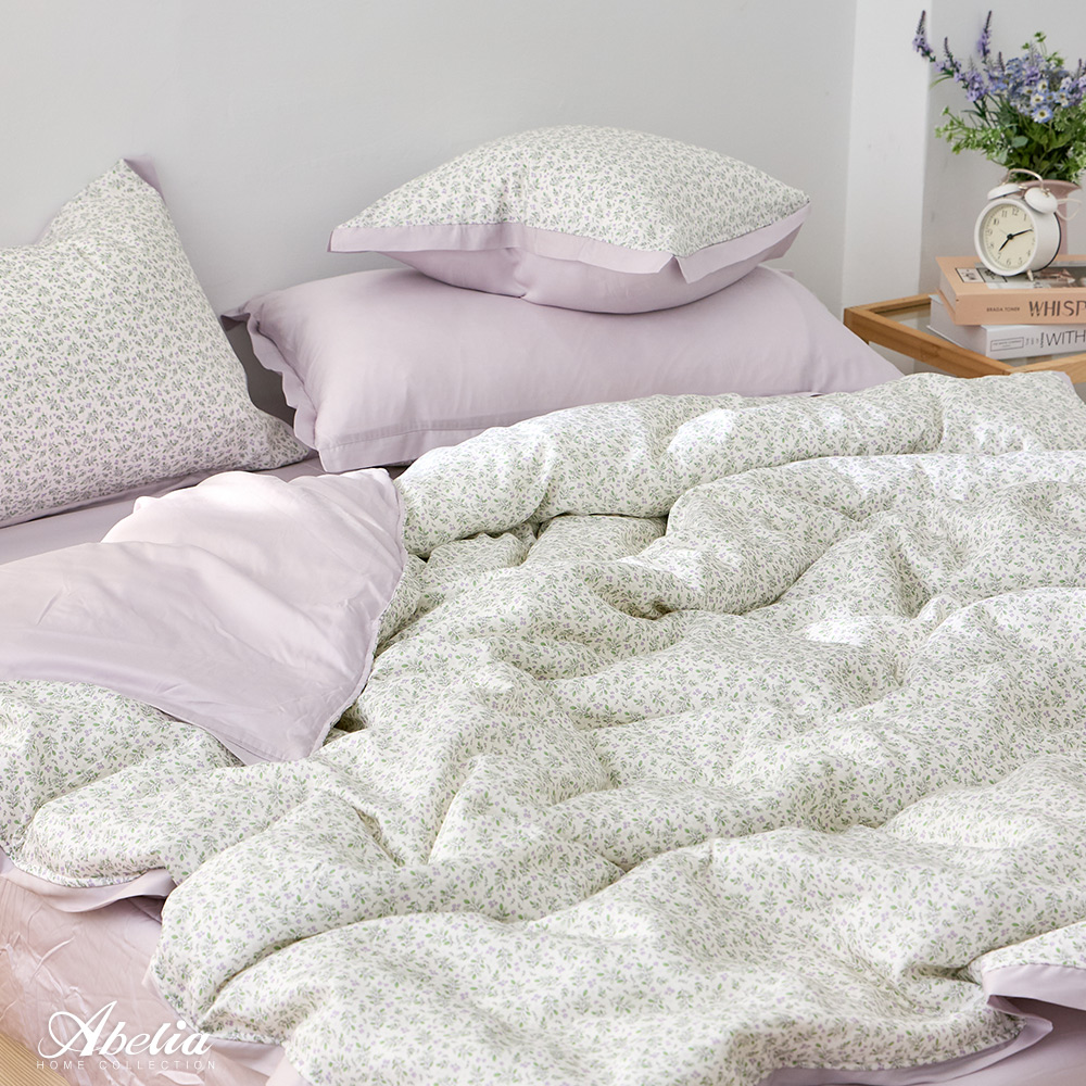 (網路獨家)英國Abelia《紫紫戀花》單人天絲木漿纖維拼接四件式兩用被床包組(S包D被)