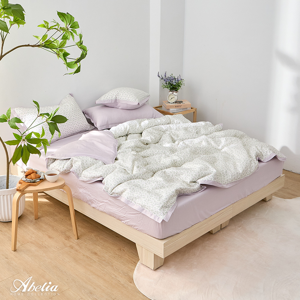 (網路獨家)英國Abelia《紫紫戀花》單人天絲木漿纖維拼接四件式兩用被床包組(S包D被)