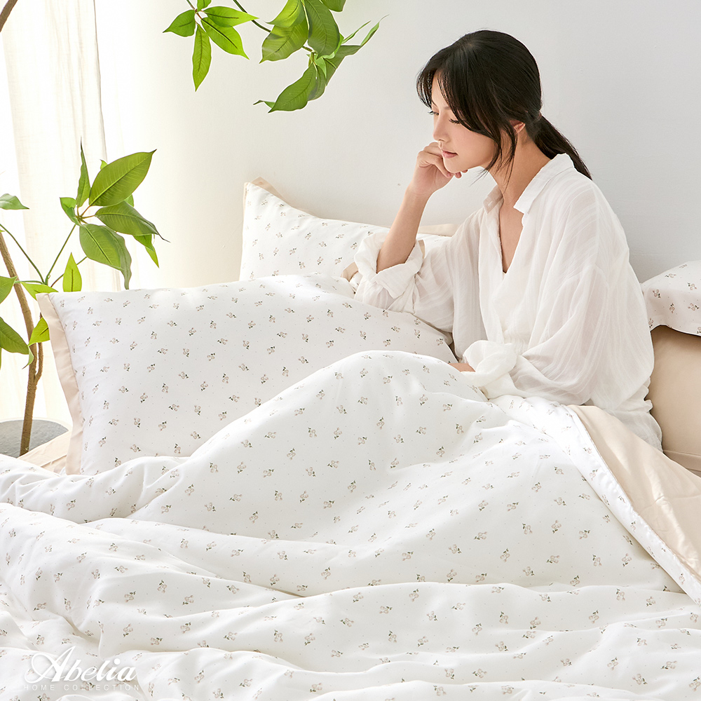 (網路獨家)英國Abelia《山茶序曲》雙人天絲木漿纖維拼接四件式兩用被床包組