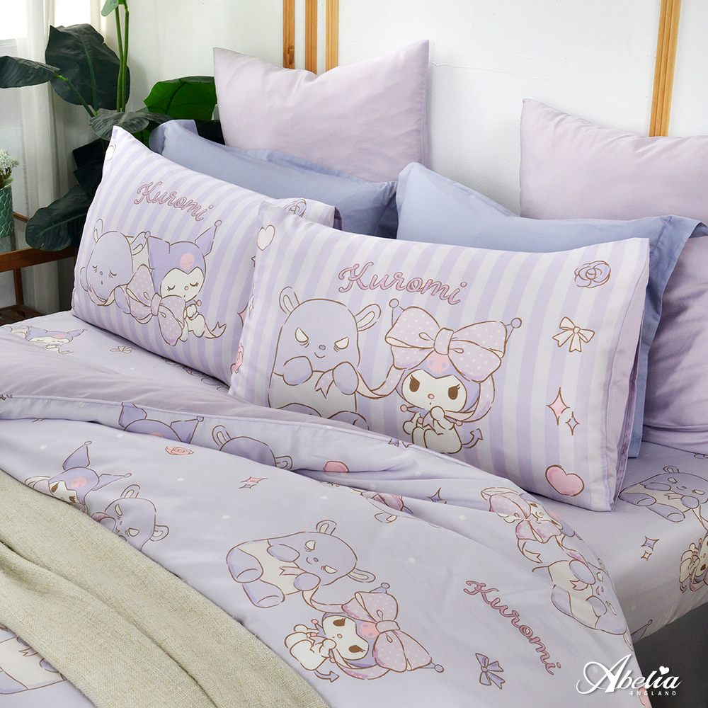 英國Abelia《Sanrio-蝴蝶結KUROMI》雙人天絲防蹣抗菌吸濕排汗兩用被