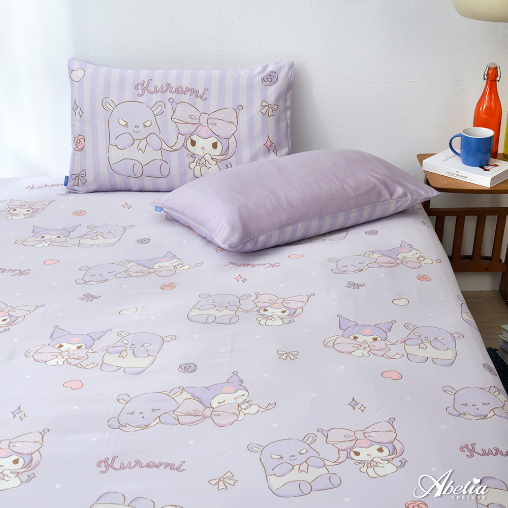 英國Abelia《Sanrio-蝴蝶結KUROMI》雙人天絲床包枕套組