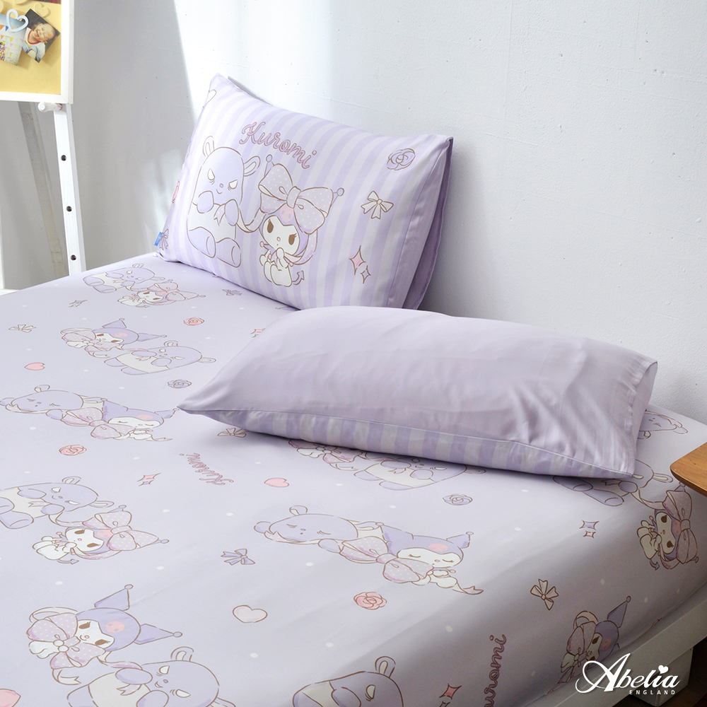英國Abelia《Sanrio-蝴蝶結KUROMI》單人天絲床包枕套組