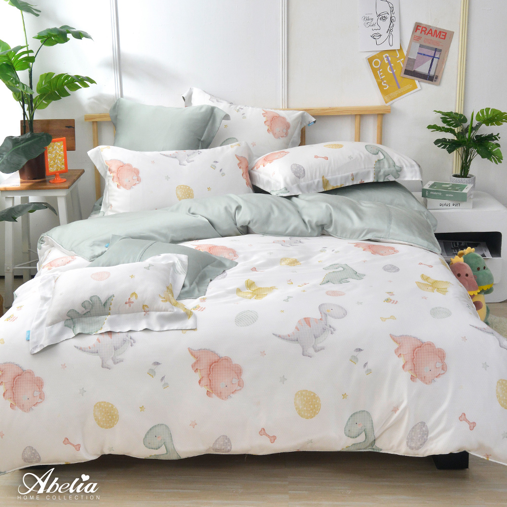 英國Abelia《頑皮恐龍蛋》雙人天絲四件式防蹣抗菌吸濕排汗兩用被床包組