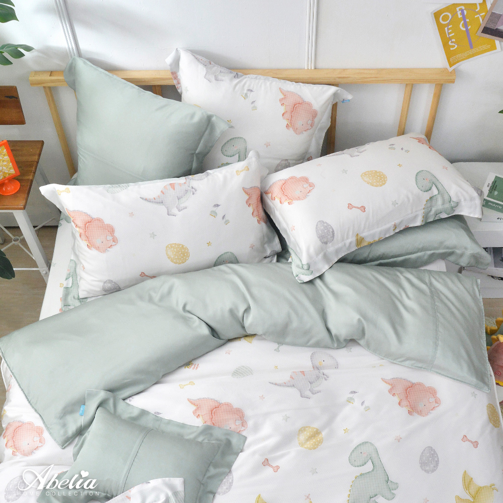 英國Abelia《頑皮恐龍蛋》特大天絲四件式防蹣抗菌吸濕排汗兩用被床包組