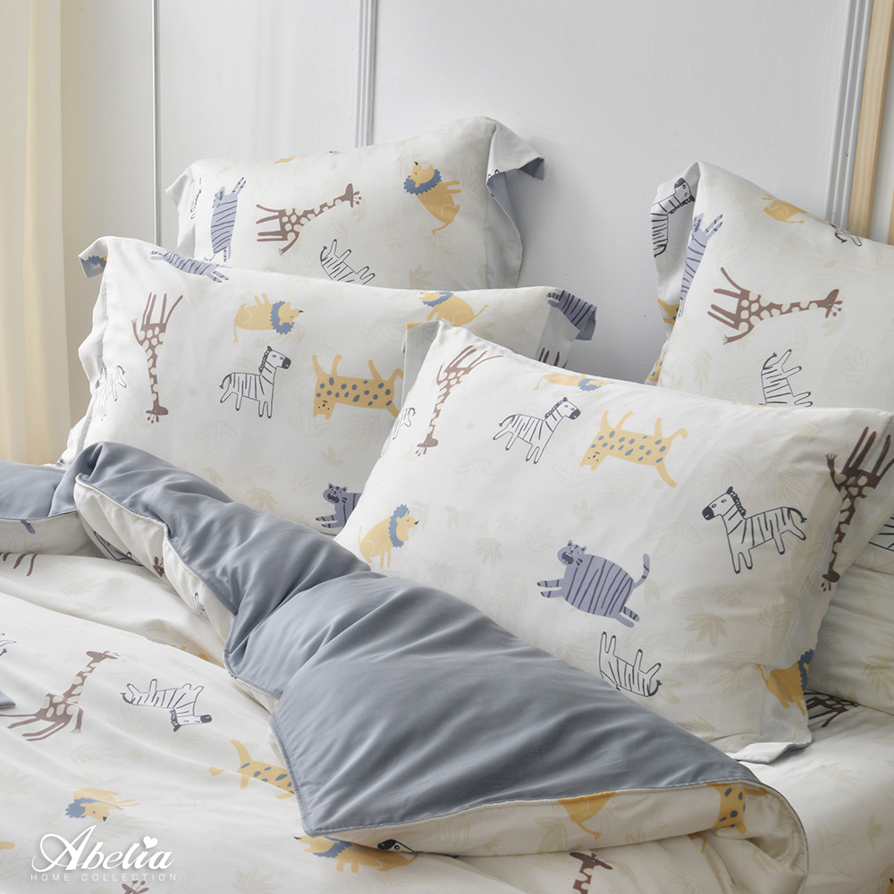 英國Abelia《野生動物園》雙人天絲四件式防蹣抗菌吸濕排汗兩用被床包組