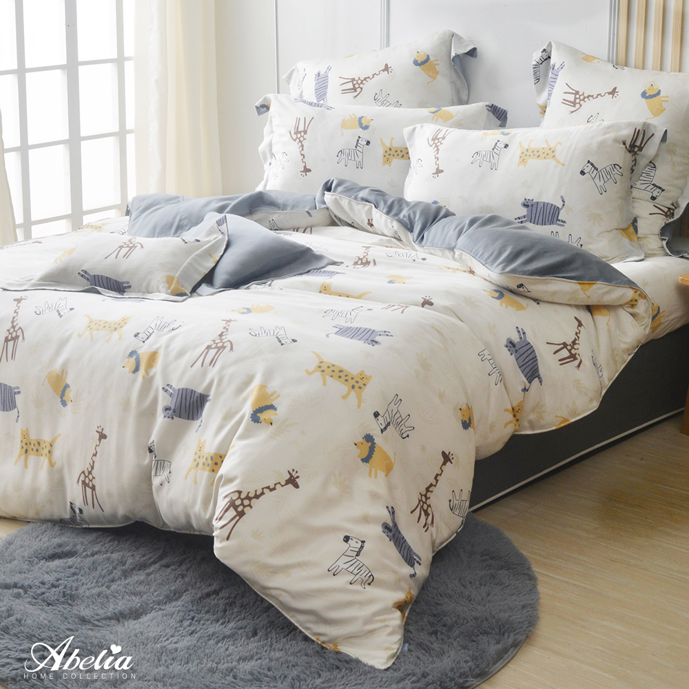 英國Abelia《野生動物園》加大天絲四件式防蹣抗菌吸濕排汗兩用被床包組