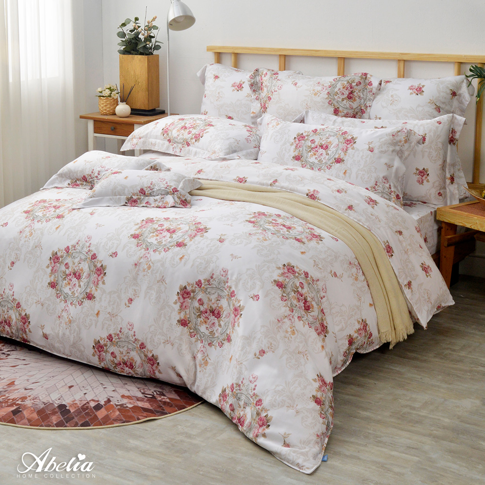英國Abelia《瑰麗花園》雙人天絲四件式防蹣抗菌吸濕排汗兩用被床包組