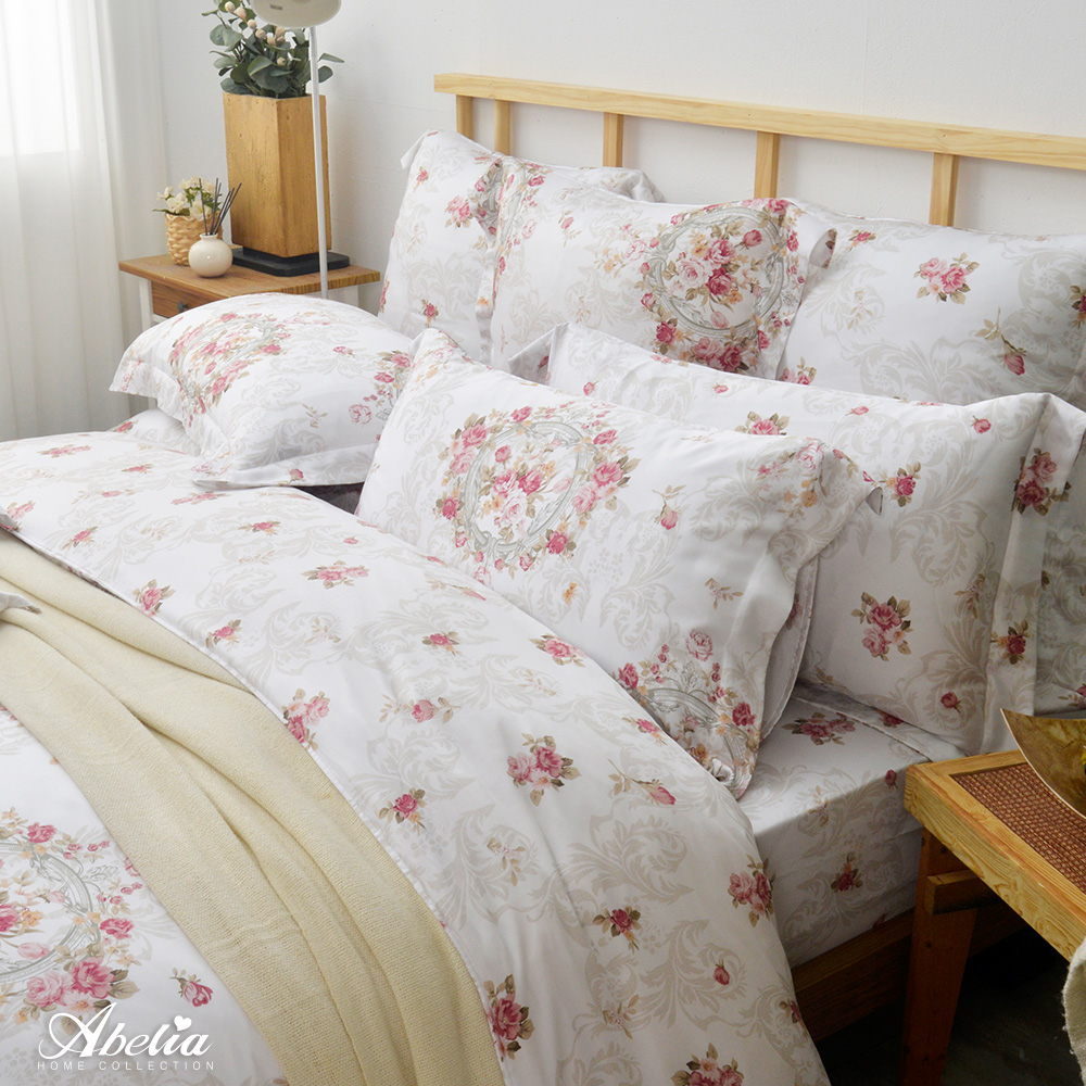 英國Abelia《瑰麗花園》特大天絲四件式防蹣抗菌吸濕排汗兩用被床包組