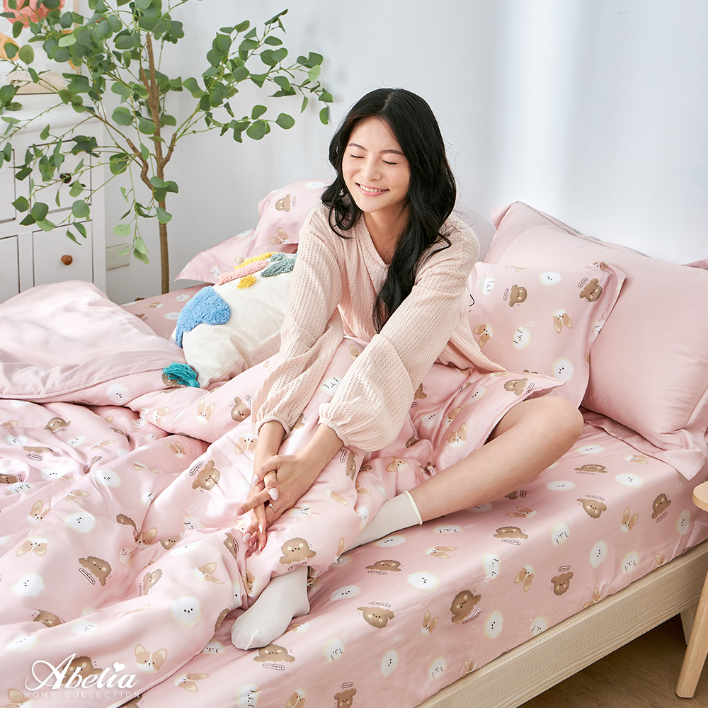 英國Abelia《汪汪萌寶》雙人天絲四件式防蹣抗菌吸濕排汗兩用被床包組