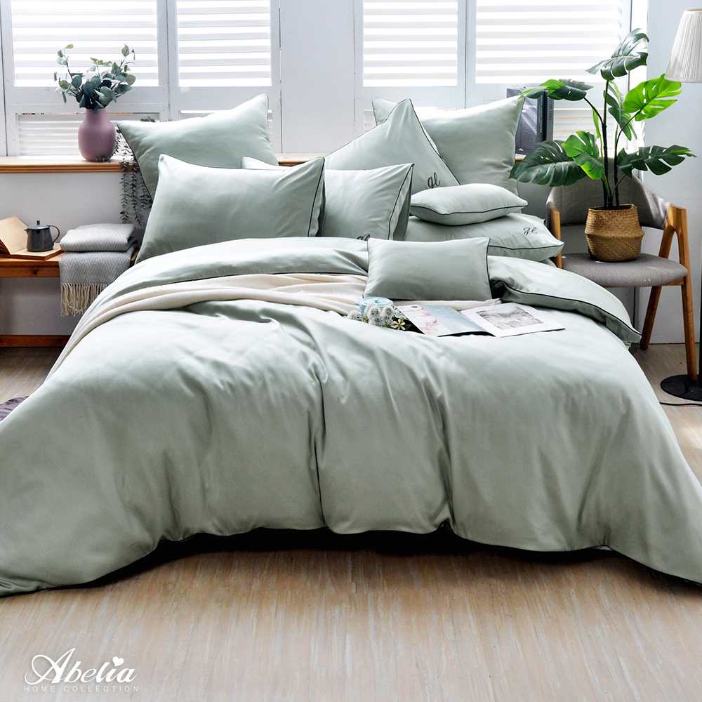 英國Abelia《唯蕾時光》雙人天絲刺繡滾邊四件式防蹣抗菌吸濕排汗兩用被床包組
