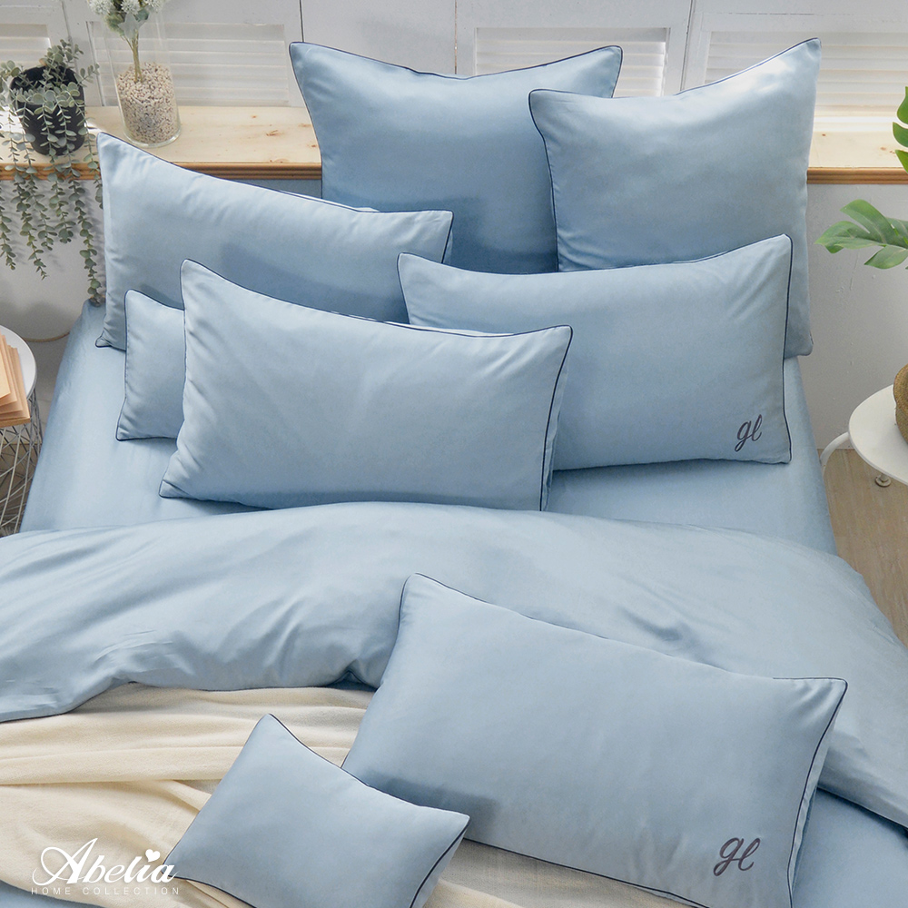 英國Abelia《唯蕾時光》雙人天絲刺繡滾邊四件式防蹣抗菌吸濕排汗兩用被床包組