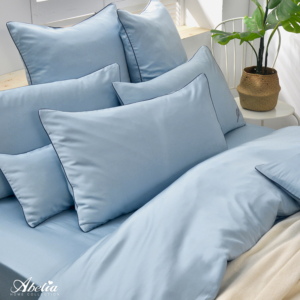 英國Abelia《唯蕾時光》雙人天絲刺繡滾邊四件式防蹣抗菌吸濕排汗兩用被床包組