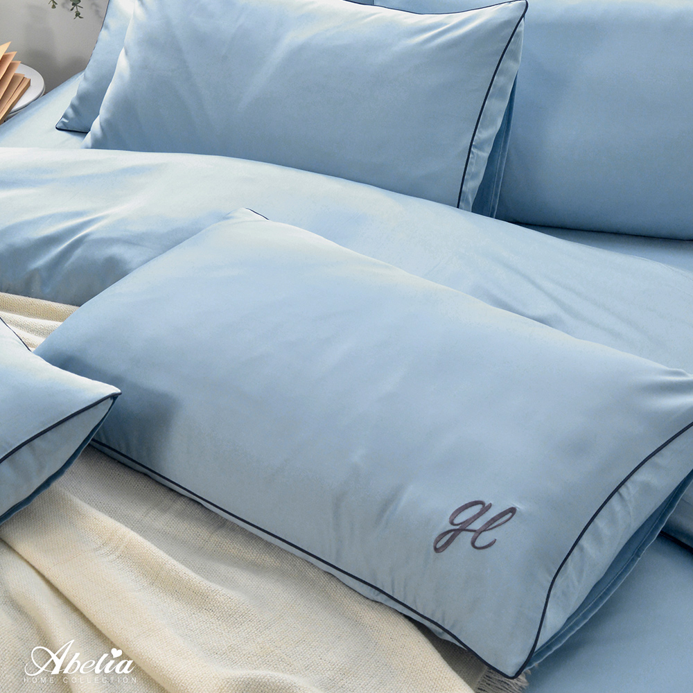 英國Abelia《唯蕾時光》雙人天絲刺繡滾邊四件式防蹣抗菌吸濕排汗兩用被床包組