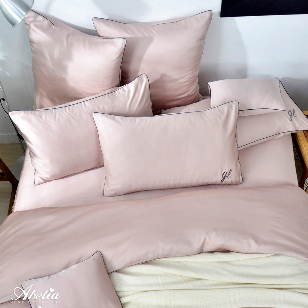 英國Abelia《唯蕾時光》雙人天絲刺繡滾邊四件式防蹣抗菌吸濕排汗兩用被床包組