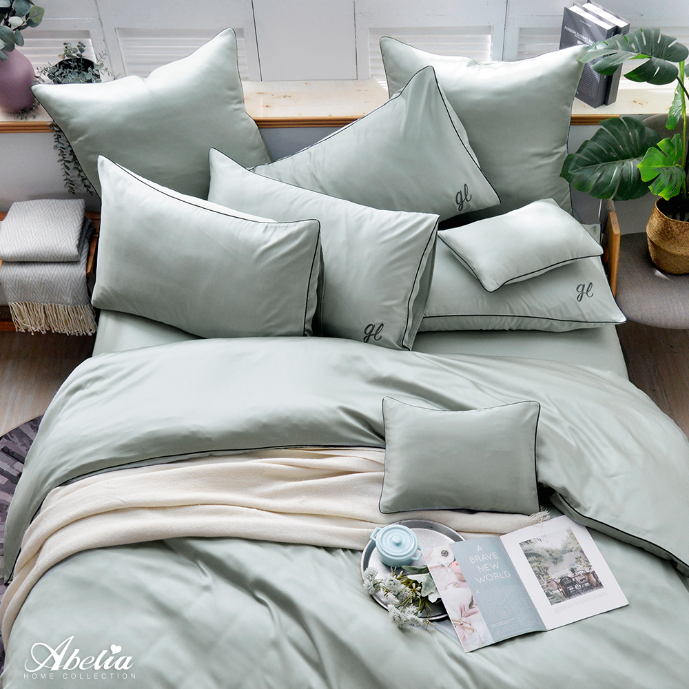 英國Abelia《唯蕾時光》單人天絲刺繡滾邊四件式防蹣抗菌吸濕排汗兩用被床包組(S包D被)