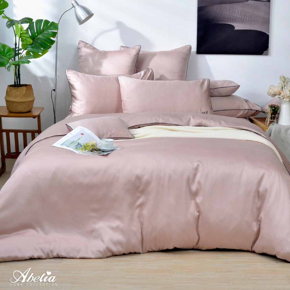 英國Abelia《唯蕾時光》單人天絲刺繡滾邊四件式防蹣抗菌吸濕排汗兩用被床包組(S包D被)