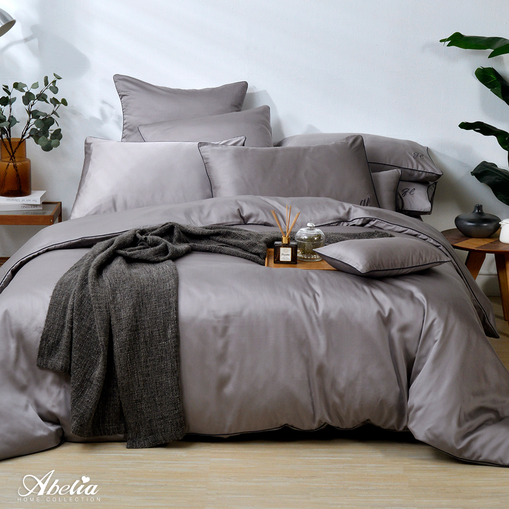 英國Abelia《唯蕾時光》單人天絲刺繡滾邊四件式防蹣抗菌吸濕排汗兩用被床包組(S包D被)