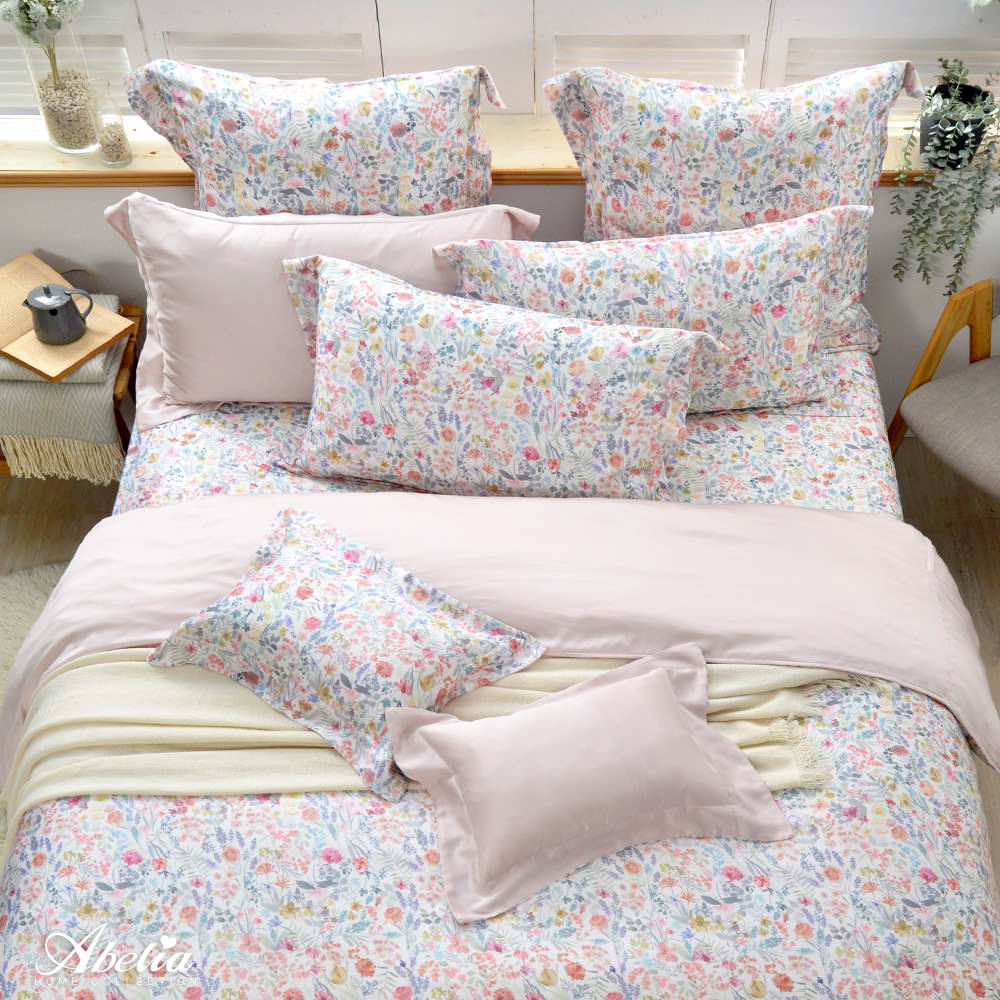 英國Abelia《瀲灩花色》特大天絲四件式防蹣抗菌吸濕排汗兩用被床包組