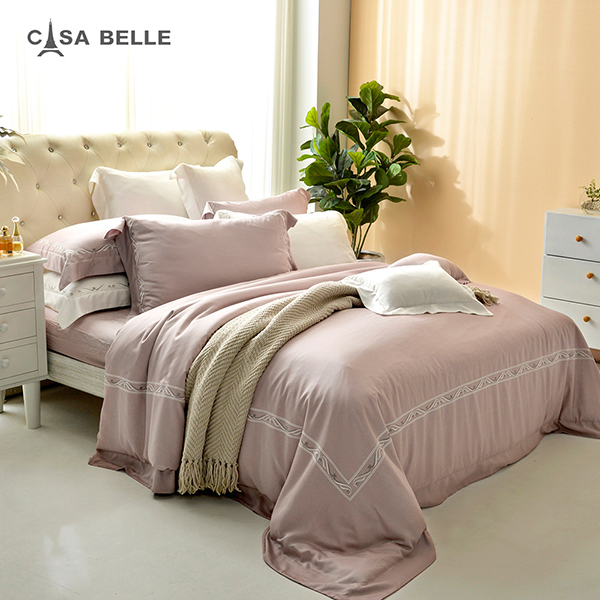 法國CASA BELLE《皇室璀璨》雙人天絲刺繡四件式防蹣抗菌吸濕排汗兩用被床包組