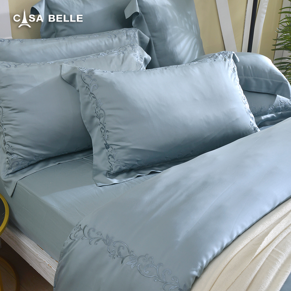 法國CASA BELLE《維爾克》加大天絲刺繡四件式防蹣抗菌吸濕排汗兩用被床包組(共三色)