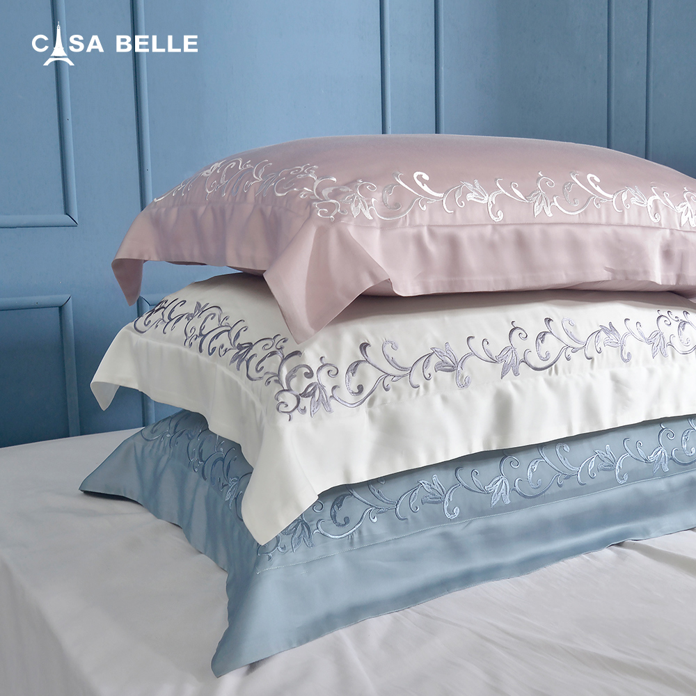法國CASA BELLE《維爾克》加大天絲刺繡四件式防蹣抗菌吸濕排汗兩用被床包組(共三色)