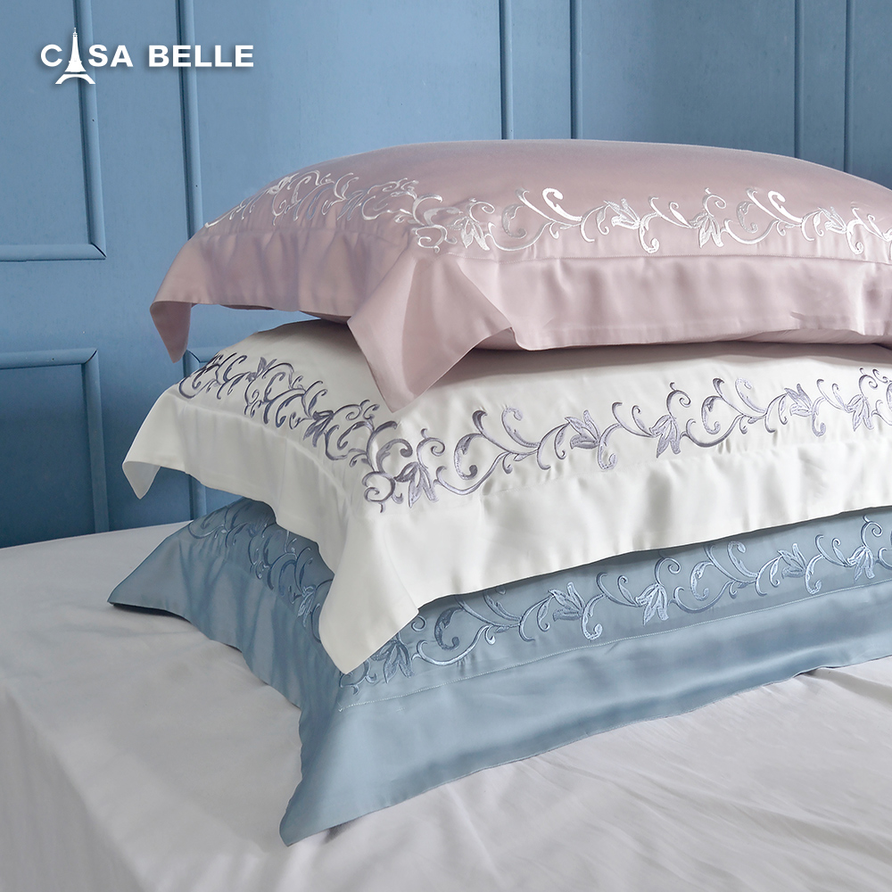 法國CASA BELLE《維爾克》加大天絲刺繡四件式防蹣抗菌吸濕排汗兩用被床包組(共三色)
