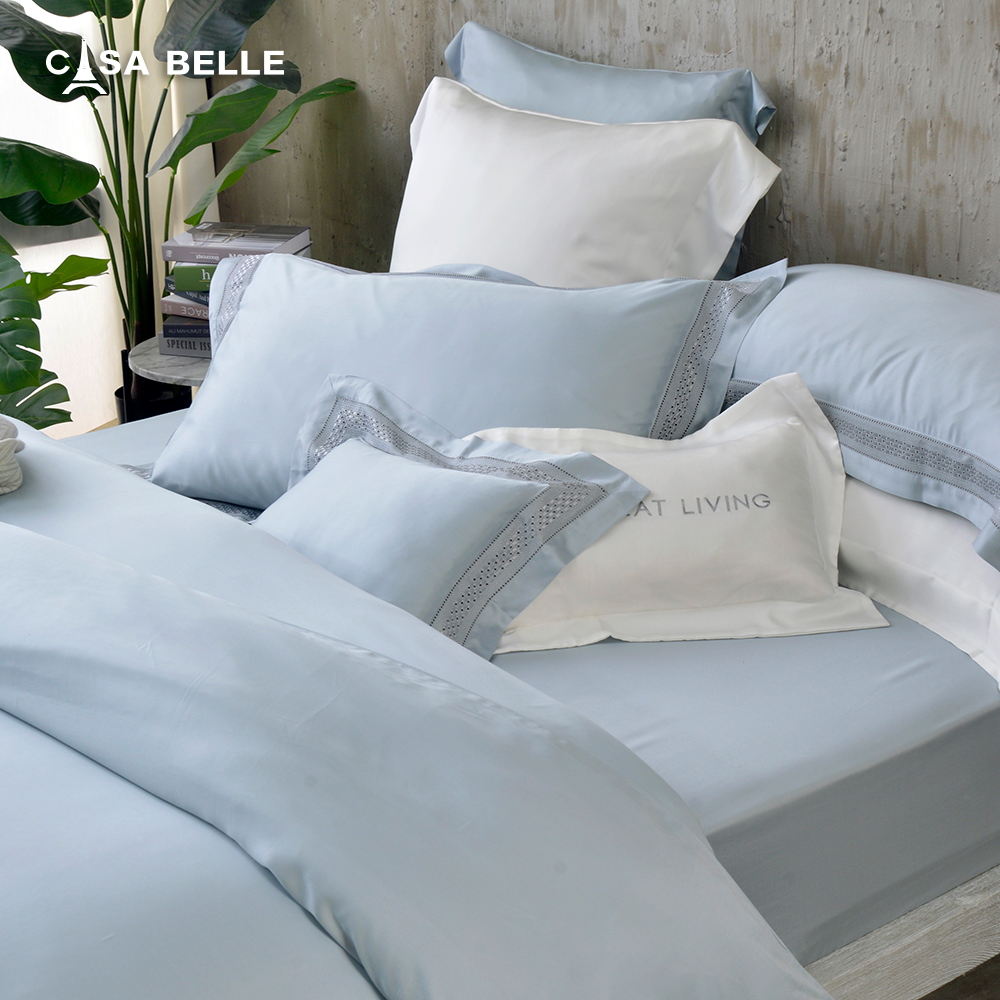 法國CASA BELLE《山嵐序語》雙人天絲刺繡拼接四件式防蹣抗菌吸濕排汗兩用被床包組