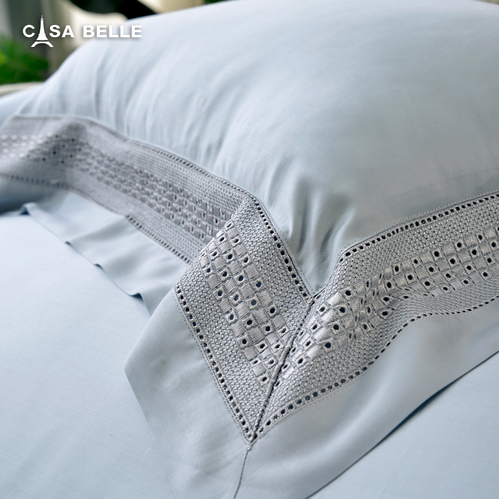 法國CASA BELLE《山嵐序語》雙人天絲刺繡拼接四件式防蹣抗菌吸濕排汗兩用被床包組