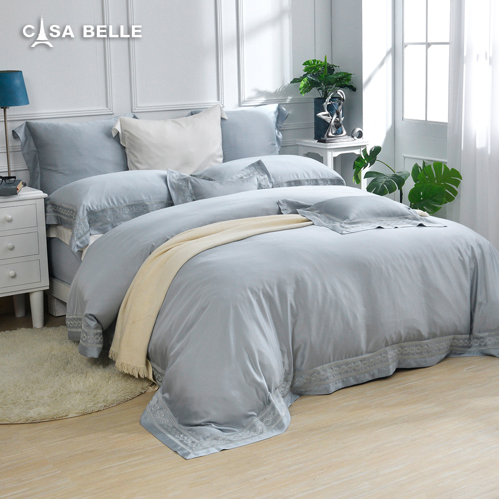 法國CASA BELLE《靜葉如詩》雙人天絲刺繡蠶絲蛋白防蹣抗菌吸濕排汗兩用被床包組