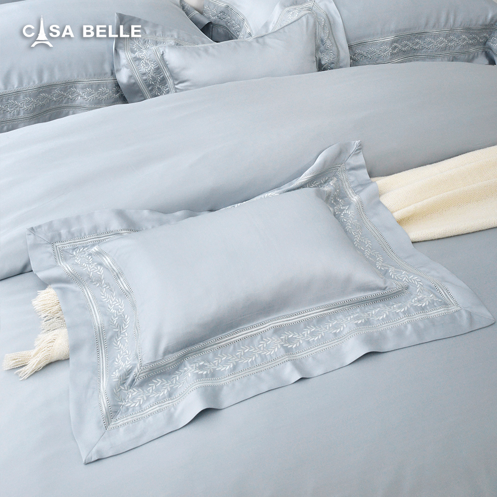 法國CASA BELLE《靜葉如詩》加大天絲刺繡蠶絲蛋白防蹣抗菌吸濕排汗兩用被床包組
