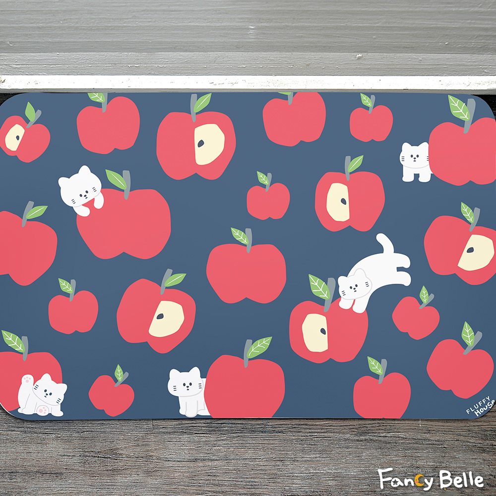 義大利Fancy Belle X FLUFFY HOUSE《我家貓 - 繽紛蘋果印花》抗菌可水洗軟式珪藻土強效吸水地墊 60*39CM