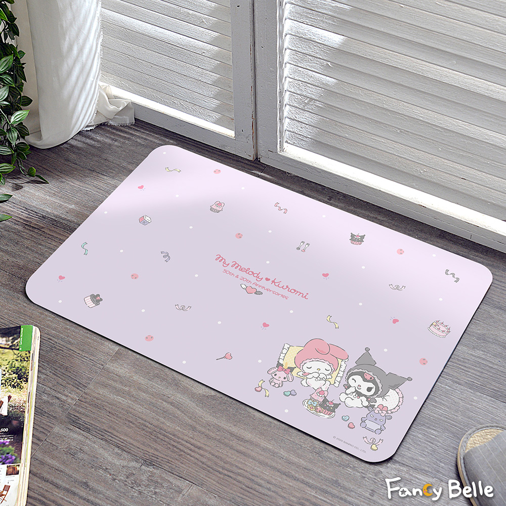 義大利Fancy Belle《Sanrio-My Melody & KUROMI白粉天使》抗菌可水洗軟式珪藻土強效吸水地墊 60*39CM
