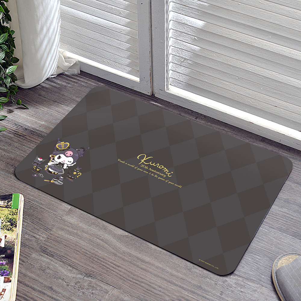 義大利Fancy Belle《Sanrio-暗黑KUROMI》抗菌可水洗軟式珪藻土強效吸水地墊 60*39CM