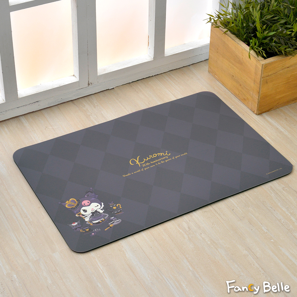 義大利Fancy Belle《Sanrio-暗黑KUROMI》抗菌可水洗軟式珪藻土強效吸水地墊 60*39CM