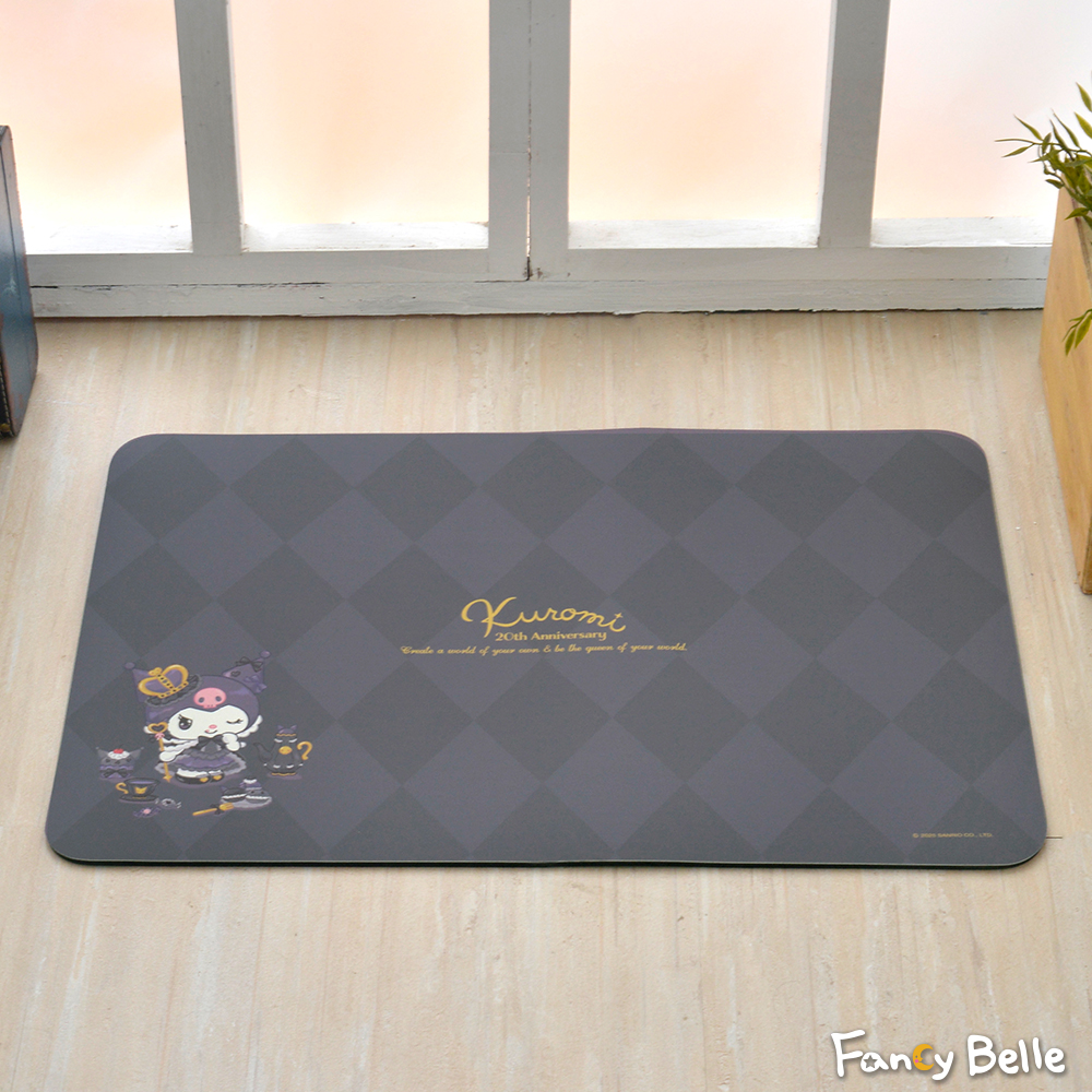 義大利Fancy Belle《Sanrio-暗黑KUROMI》抗菌可水洗軟式珪藻土強效吸水地墊 60*39CM