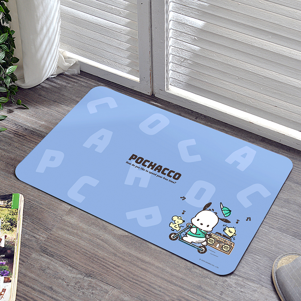 義大利Fancy Belle《Sanrio-POCHACCO街頭潮流》抗菌可水洗軟式珪藻土強效吸水地墊 60*39CM
