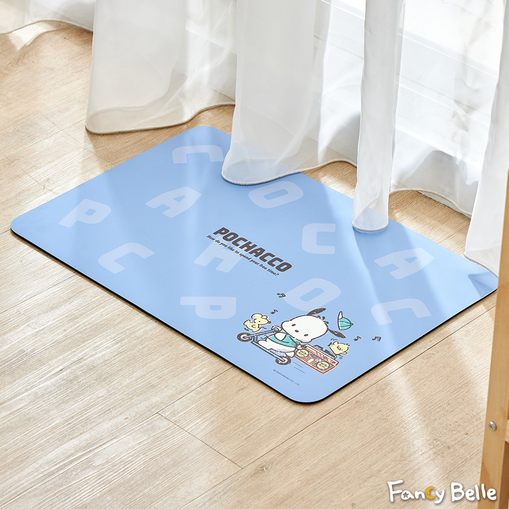 義大利Fancy Belle《Sanrio-POCHACCO街頭潮流》抗菌可水洗軟式珪藻土強效吸水地墊 60*39CM