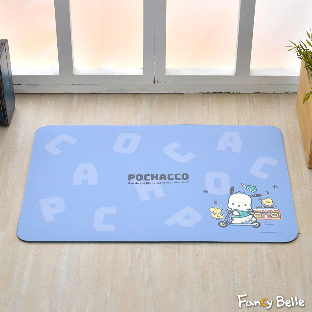 義大利Fancy Belle《Sanrio-POCHACCO街頭潮流》抗菌可水洗軟式珪藻土強效吸水地墊 60*39CM